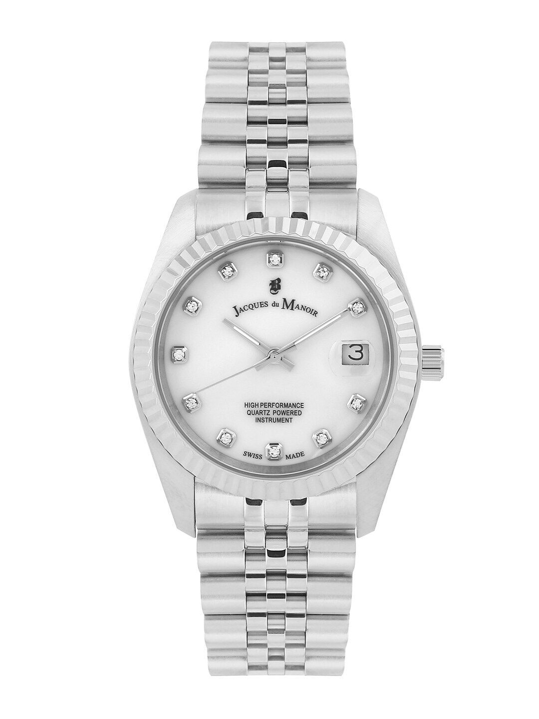 JACQUES du MANOIR Women White Brass Embellished Dial & Silver Toned Stainless Steel Bracelet Style Straps Watch Price in India