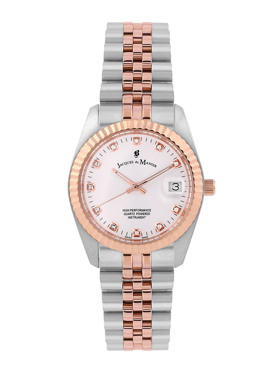 JACQUES du MANOIR Women White Brass CZ Dial & Silver Toned Stainless Steel Bracelet Watch Price in India