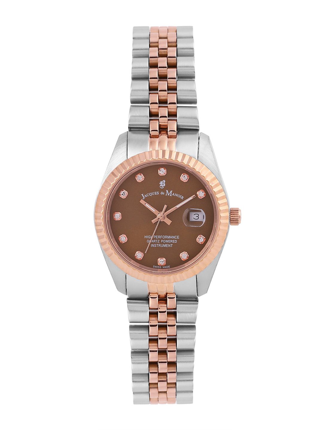 JACQUES du MANOIR Women Brown Brass Dial & Silver Toned Stainless Steel Straps Watch Price in India