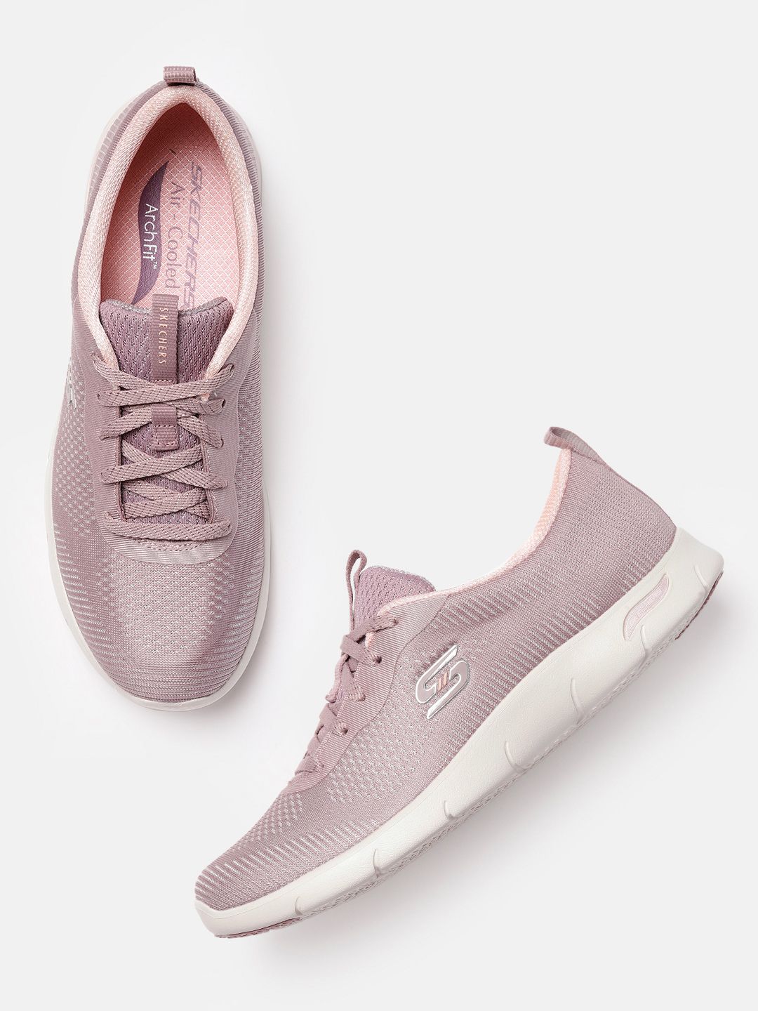Skechers Women Mauve Pink Textured Arch Fit Refine Classy Doll Regular Sneakers Price in India