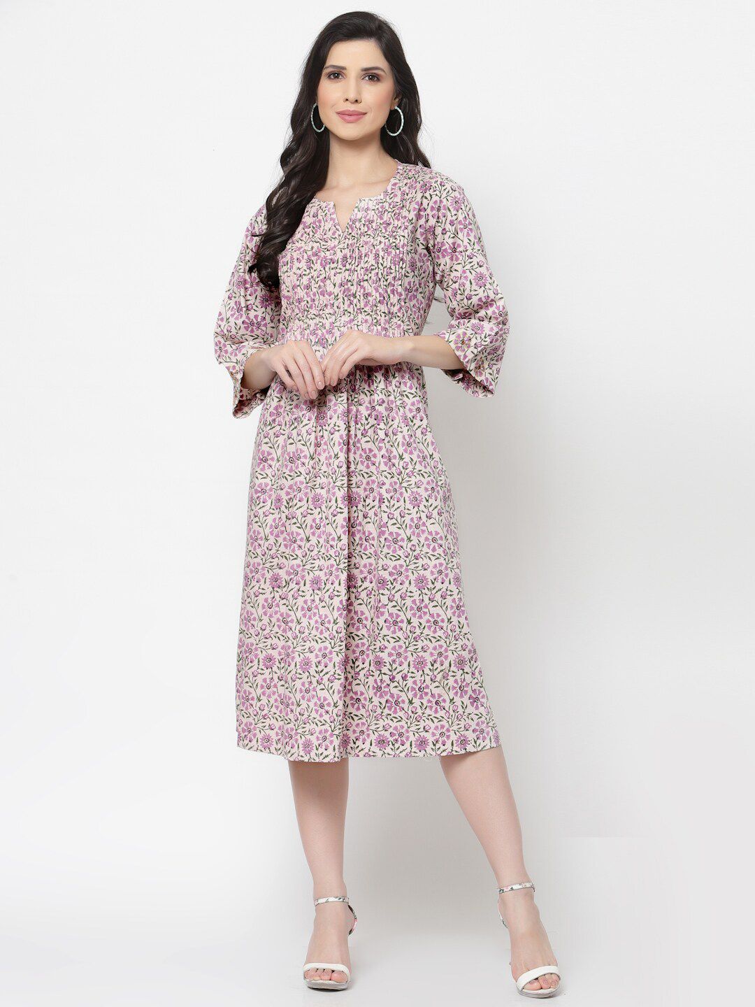 DART STUDIO Pink Floral Midi Dress Price in India