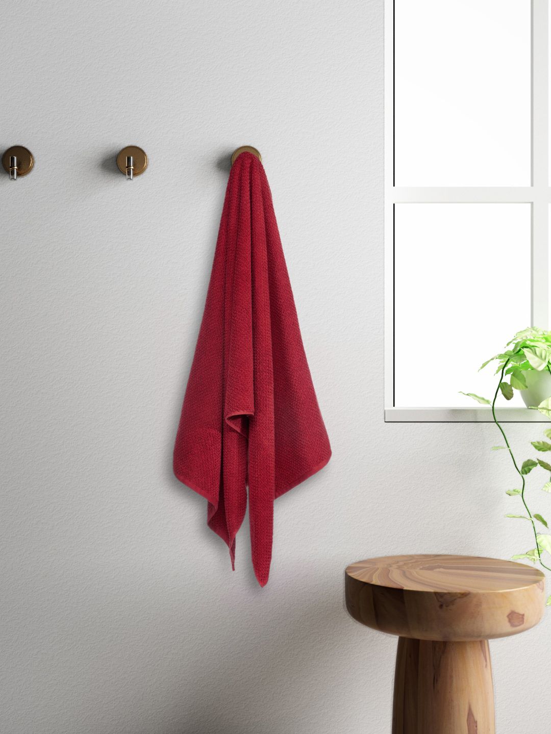 SPACES Red Solid Pure Cotton 450GSM Bath Towel Price in India