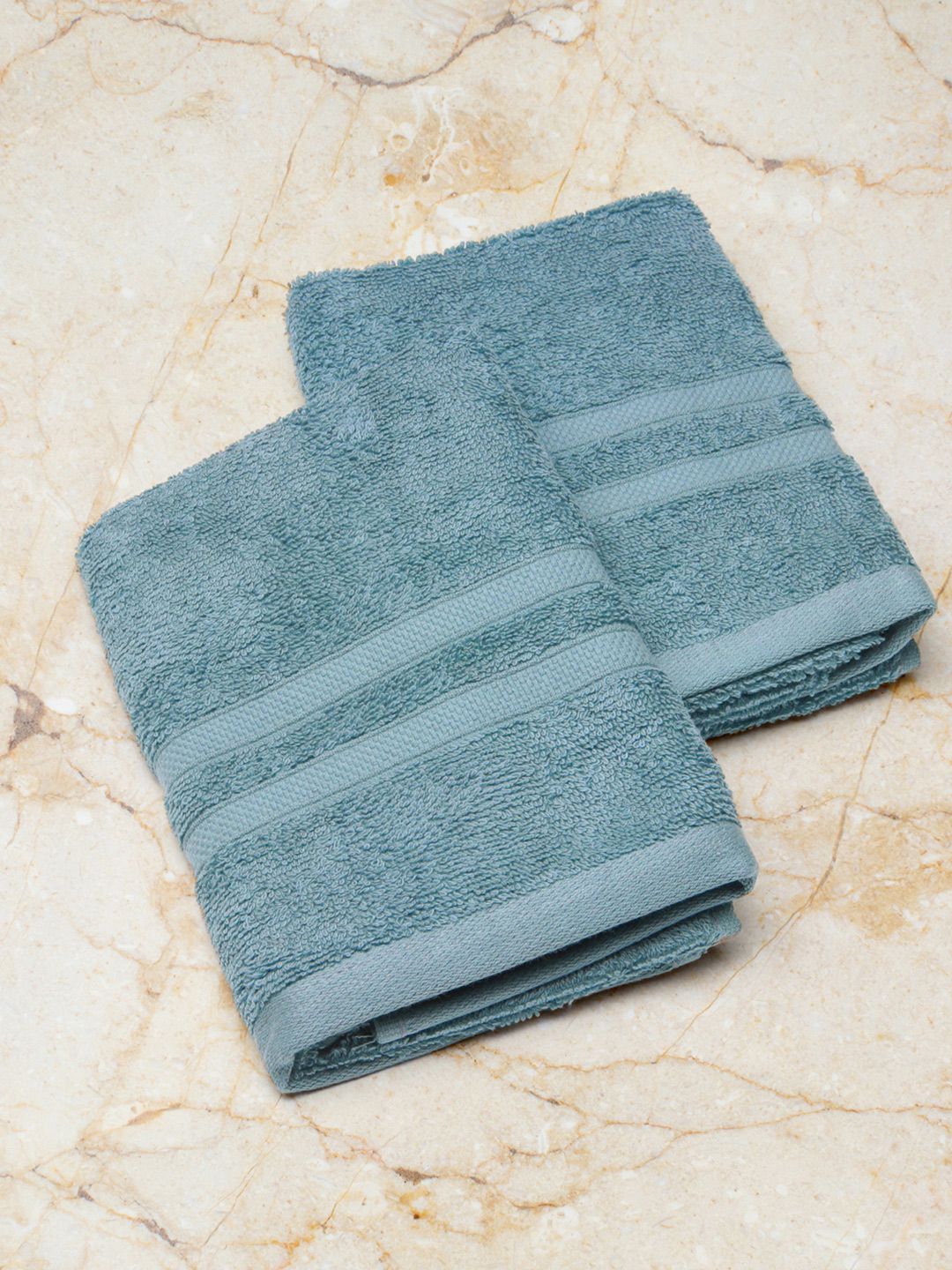 Monte Carlo Set of 2  Blue Solid Cotton 520 GSM Hand Towels