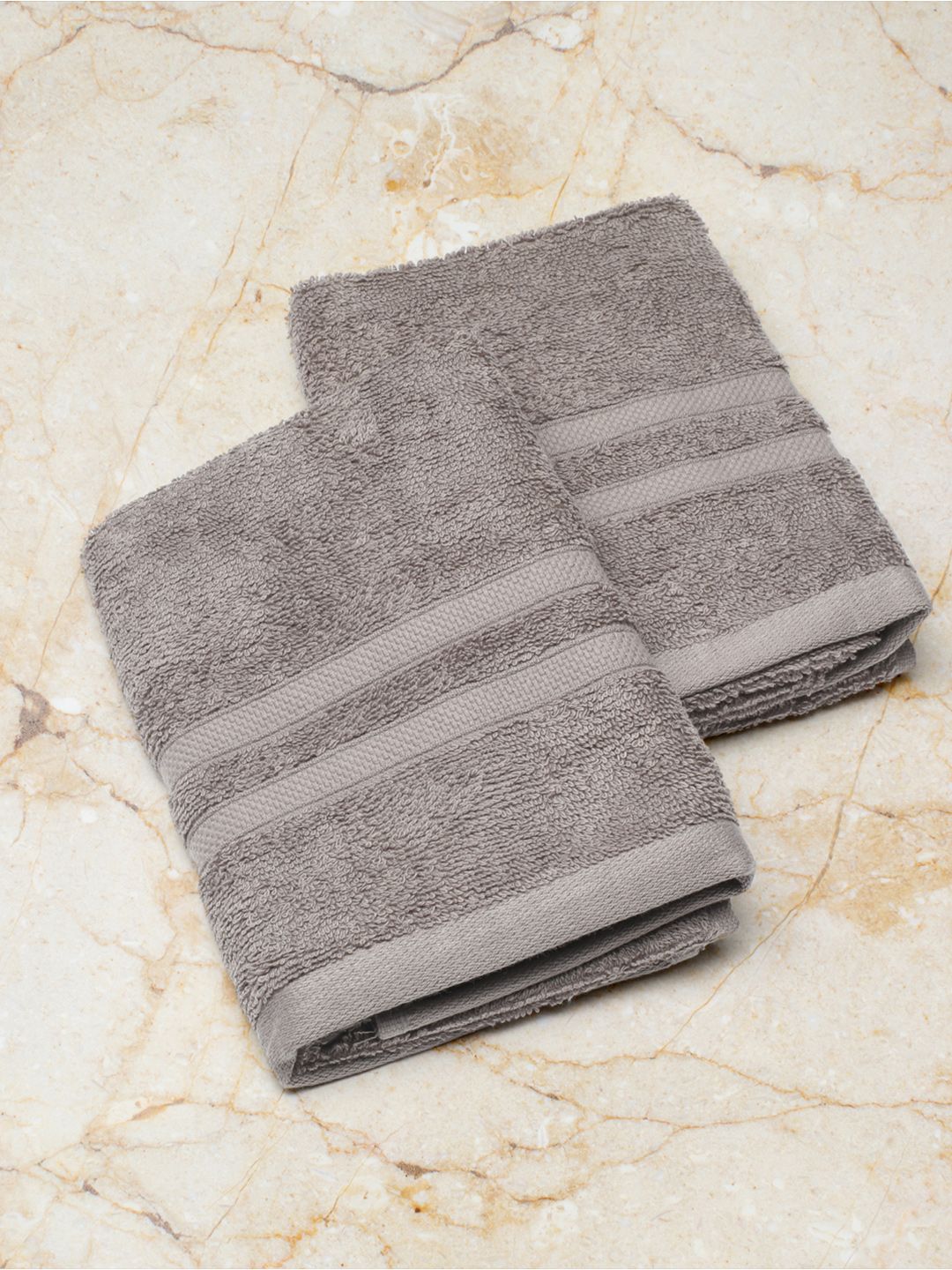 Monte Carlo Set Of 2 Grey Solid Cotton Bath Towels Price in India