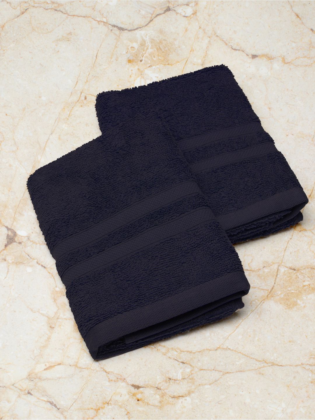 Monte Carlo Unisex Cotton Navy Blue Amber Hand Towels (Pack of 2)