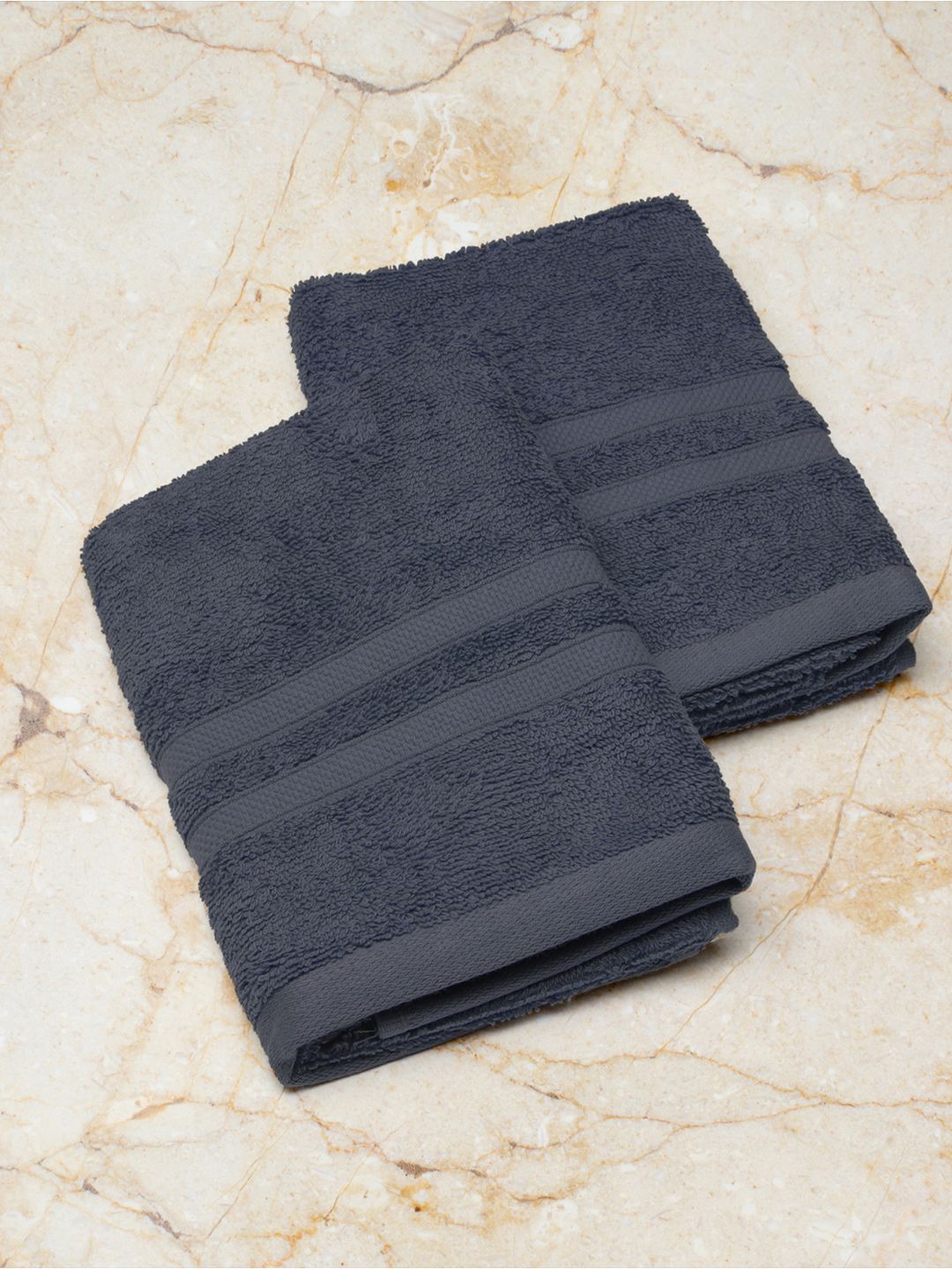 Monte Carlo Set Of 2 Navy blue Solid 520 GSM Cotton Hand Towels Price in India