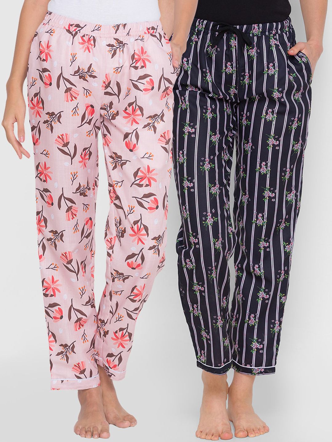 FashionRack Women Pack of 2 Printed Cotton Lounge Pants Price in India