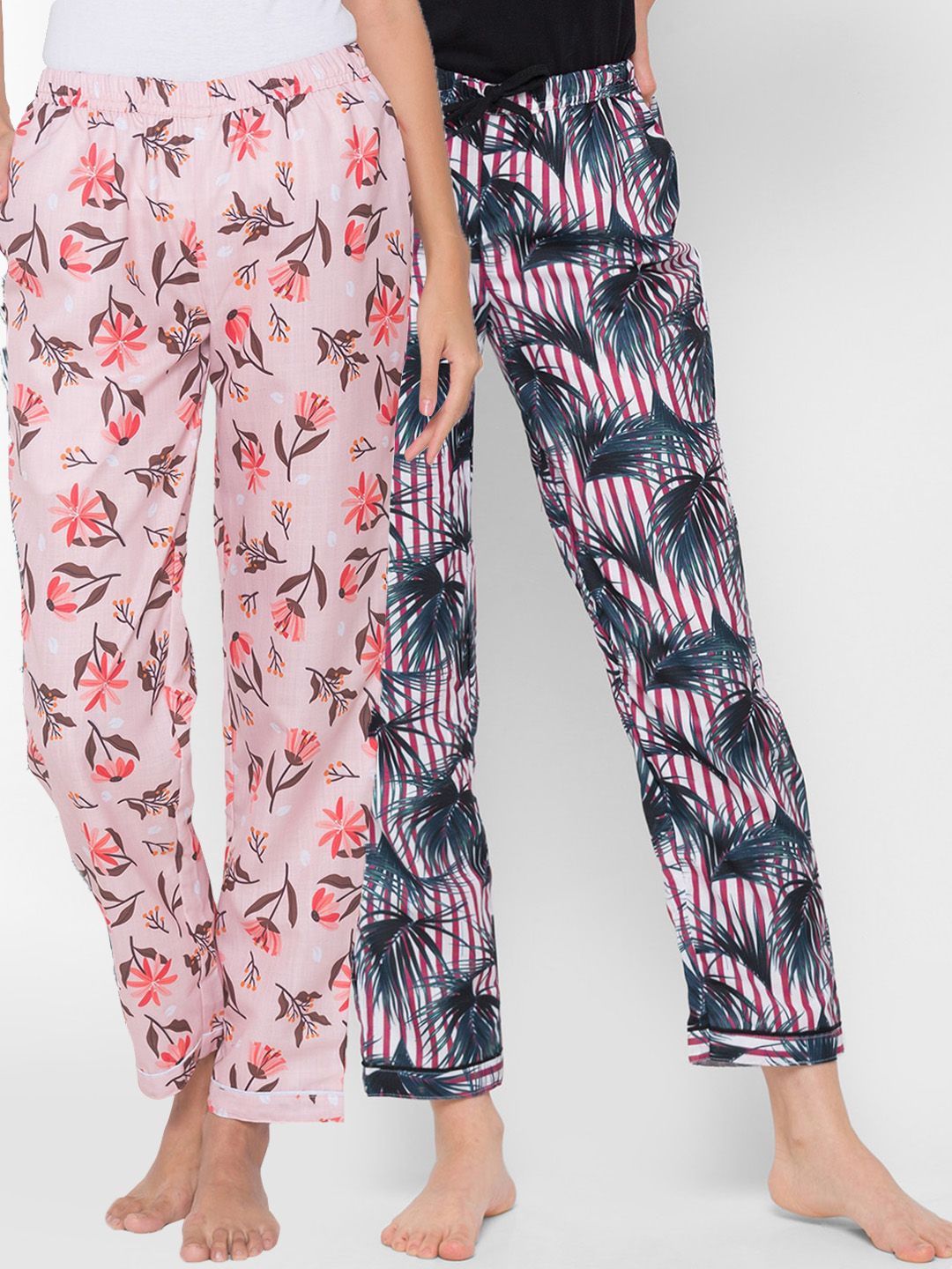 FashionRack Women Pack of 2 Printed Cotton Lounge Pants Price in India