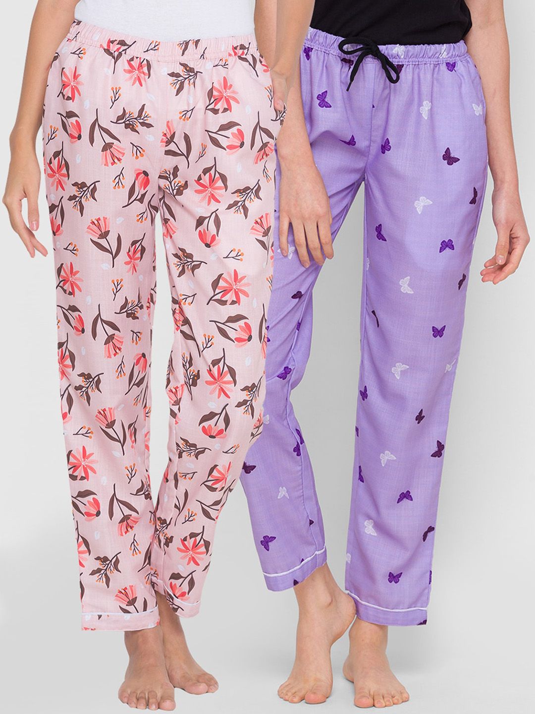 FashionRack Pack of 2 Women Pink & Purple Printed Lounge Pants Price in India