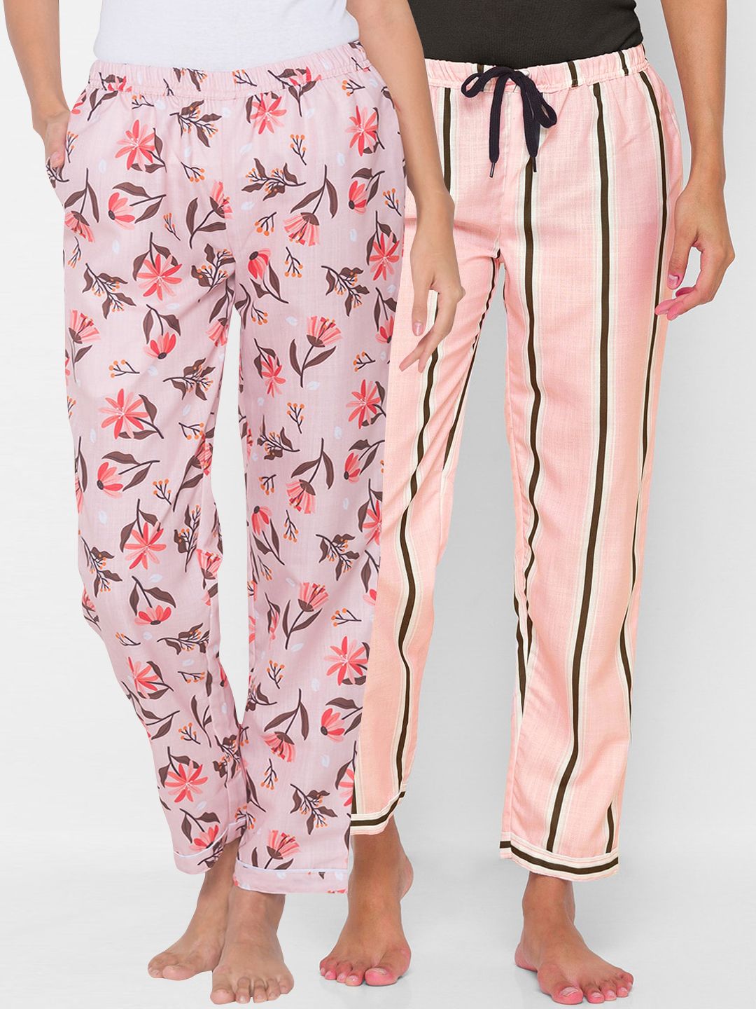 FashionRack Women Pack of 2 Pink Cotton Lounge Pants Price in India