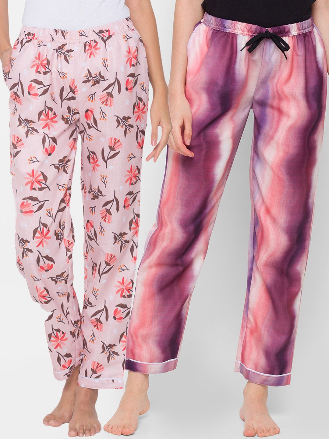 FashionRack Pack of 2 Women Pink Printed Lounge Pants Price in India