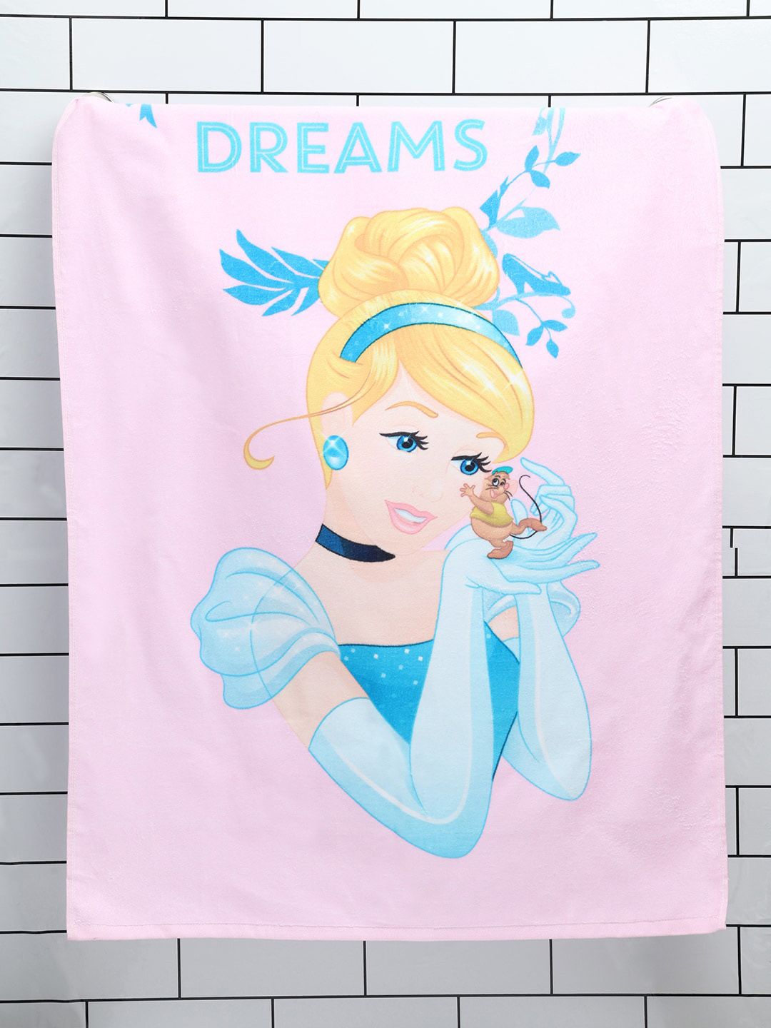 SPACES Pink & Blue Disney Printed 380 GSM Pure Cotton Bath Towels Price in India