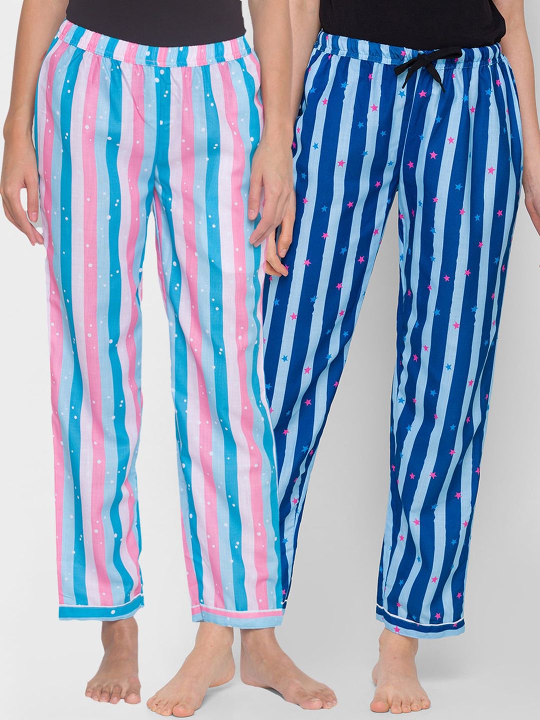 FashionRack Pack of 2 Striped Cotton Lounge Pants Price in India