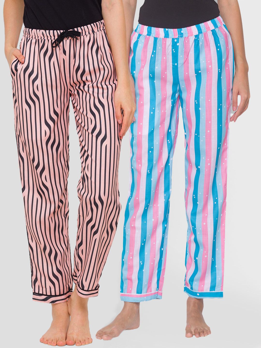 FashionRack Pack Of 2 Striped Cotton Lounge Pants Price in India