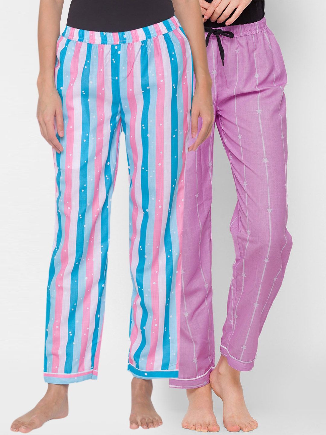 FashionRack Women Pack Of 2 Pink & Purple Printed Lounge Pants Price in India