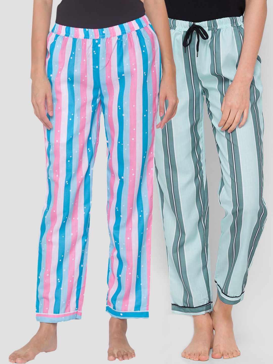 FashionRack Women Pack Of 2 Striped Cotton Lounge Pants Price in India