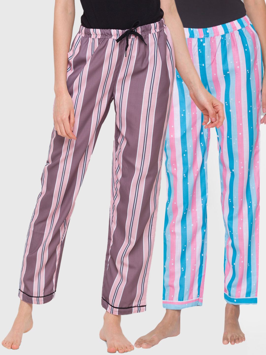 FashionRack Women Pack of 2 Striped Cotton Lounge Pants Price in India