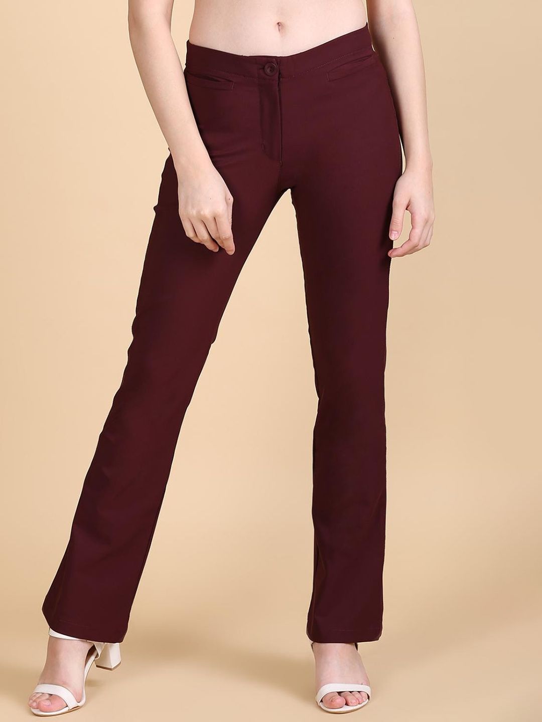 Lakshita Women Maroon Comfort Straight Fit Trousers Price in India