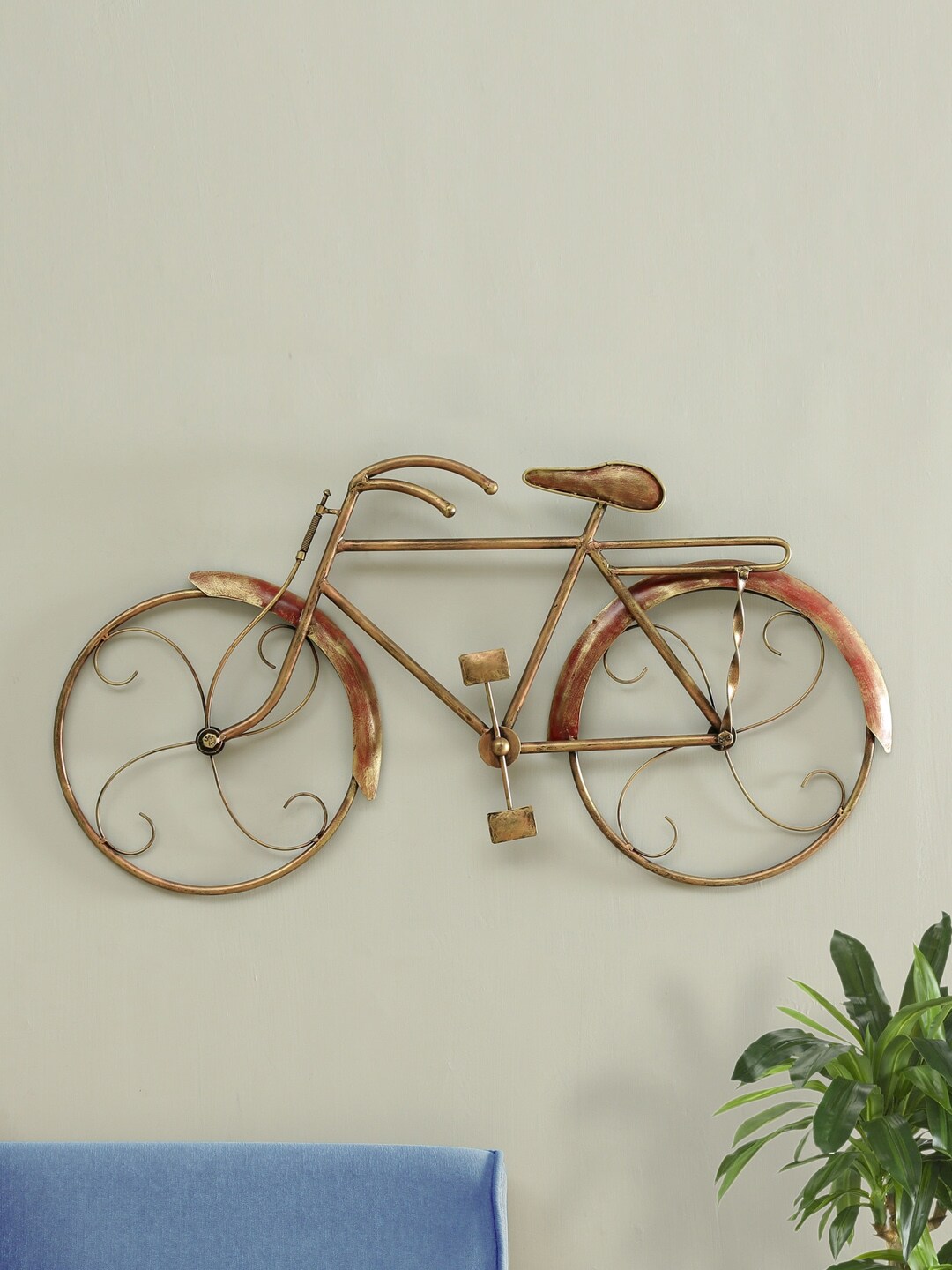 HomeTown Gold-Toned Metal Modern Cycle Wall Decor Price in India