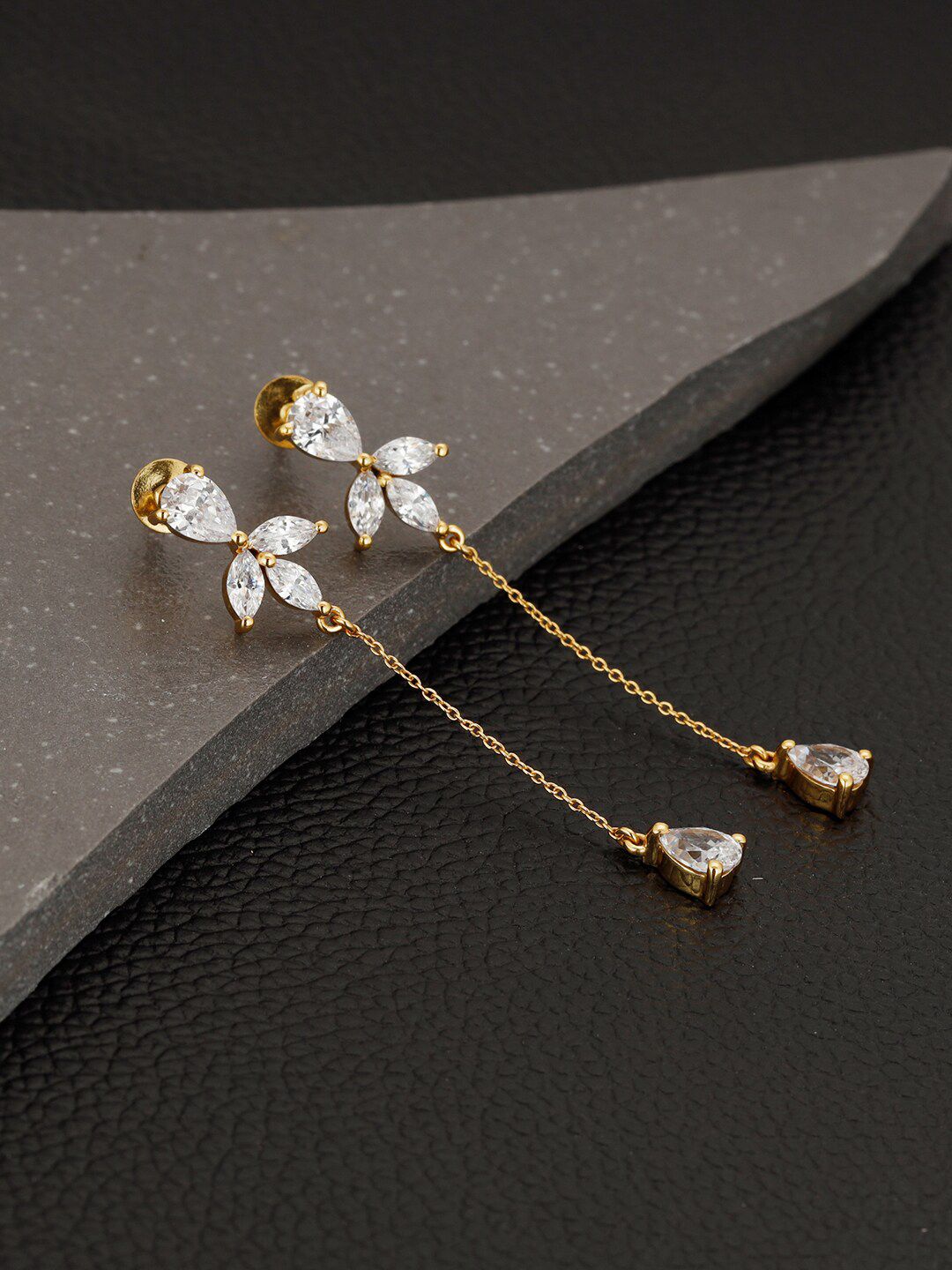 GIVA Women Sterling Silver Gold-Plated CZ Contemporary Drop Earrings Price in India