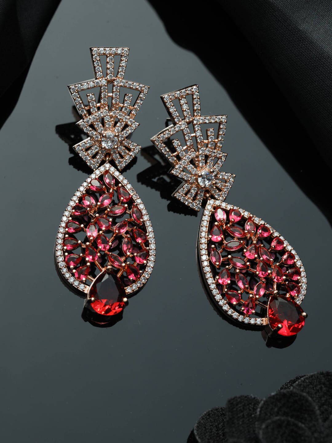 Priyaasi Silver-Plated American Diamond Contemporary Drop Earrings Price in India
