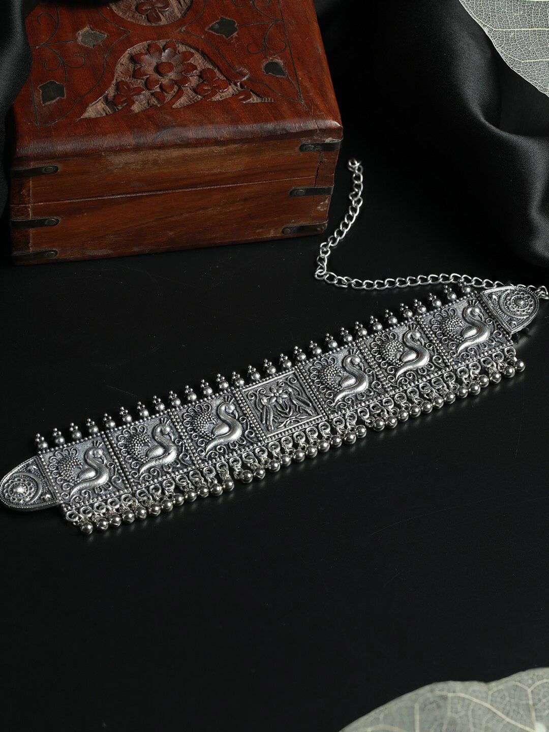 Priyaasi Silver-Toned German Silver Silver-Plated Oxidised Necklace Price in India