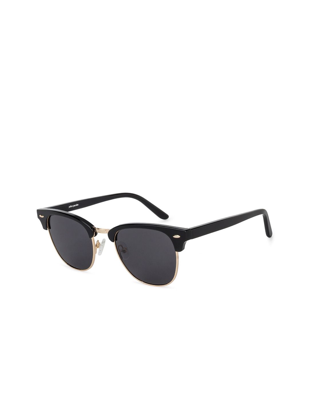 John Jacobs Unisex Grey Lens & Black Browline Sunglasses with Polarised and UV Protected Lens