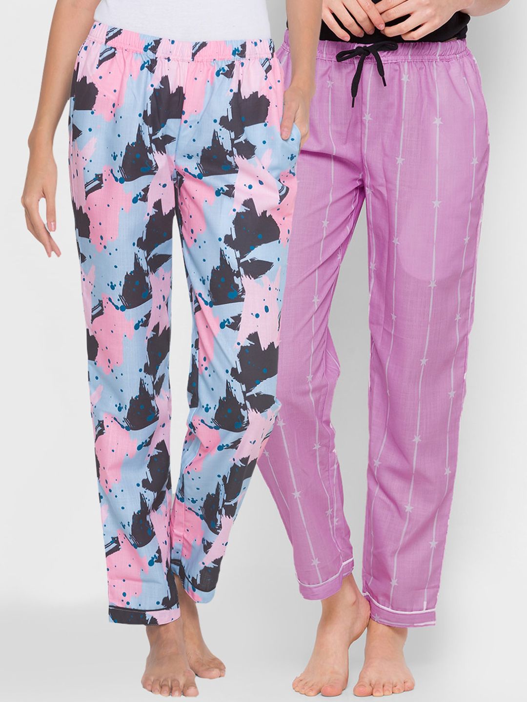 FashionRack Women Pack of 2 Printed Cotton Lounge Pants Price in India