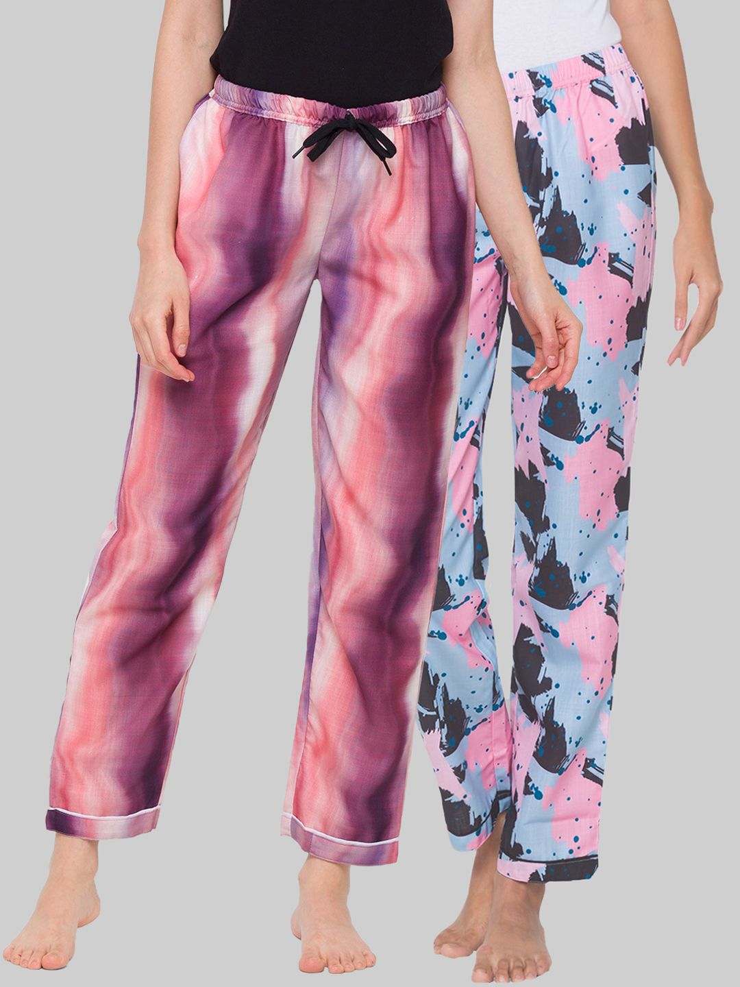 FashionRack Women Pack Of 2 Blue & Purple Printed Lounge Pants Price in India