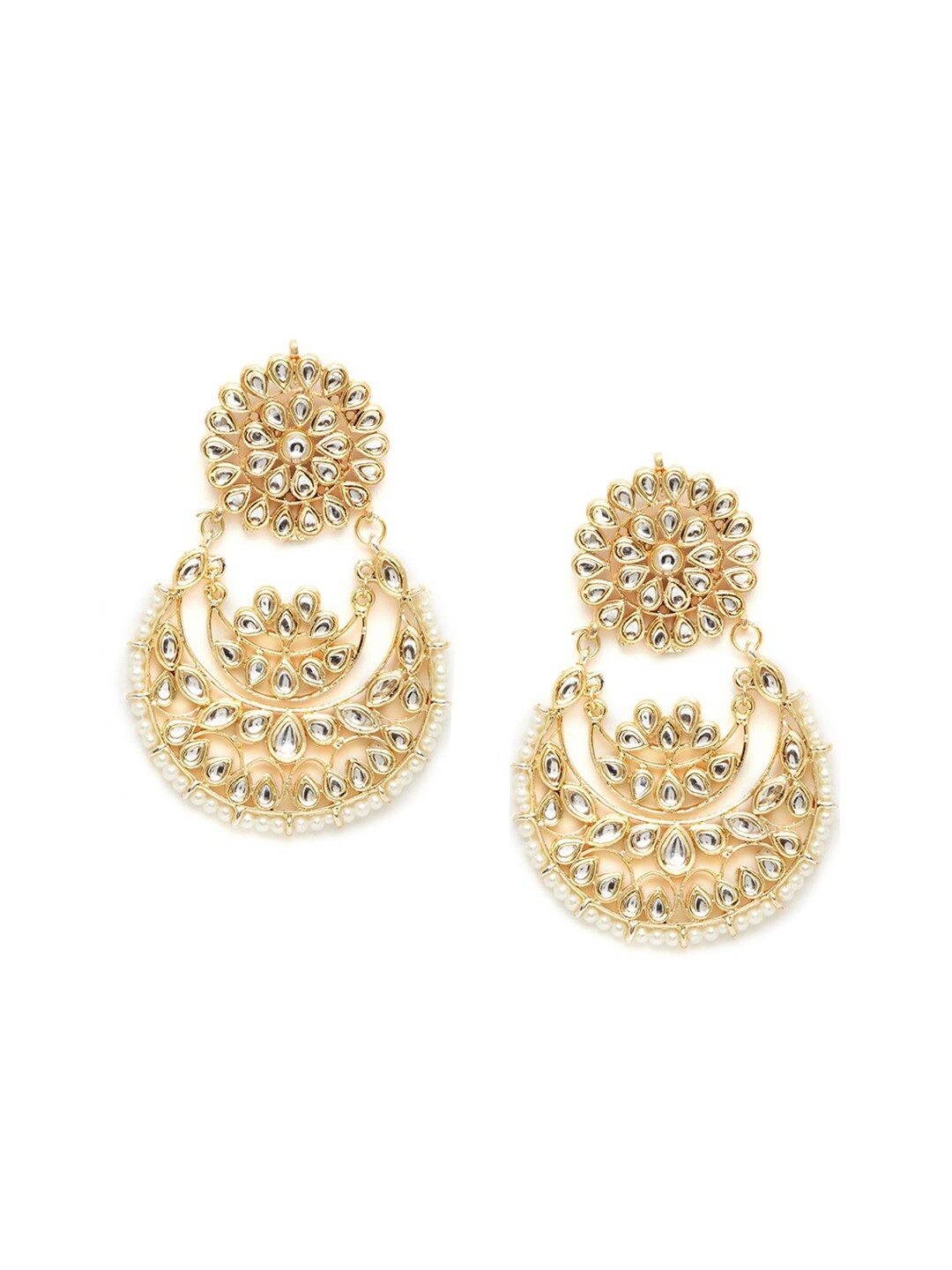 Bamboo Tree Jewels Gold-Toned Contemporary Chandbalis Earrings Price in India