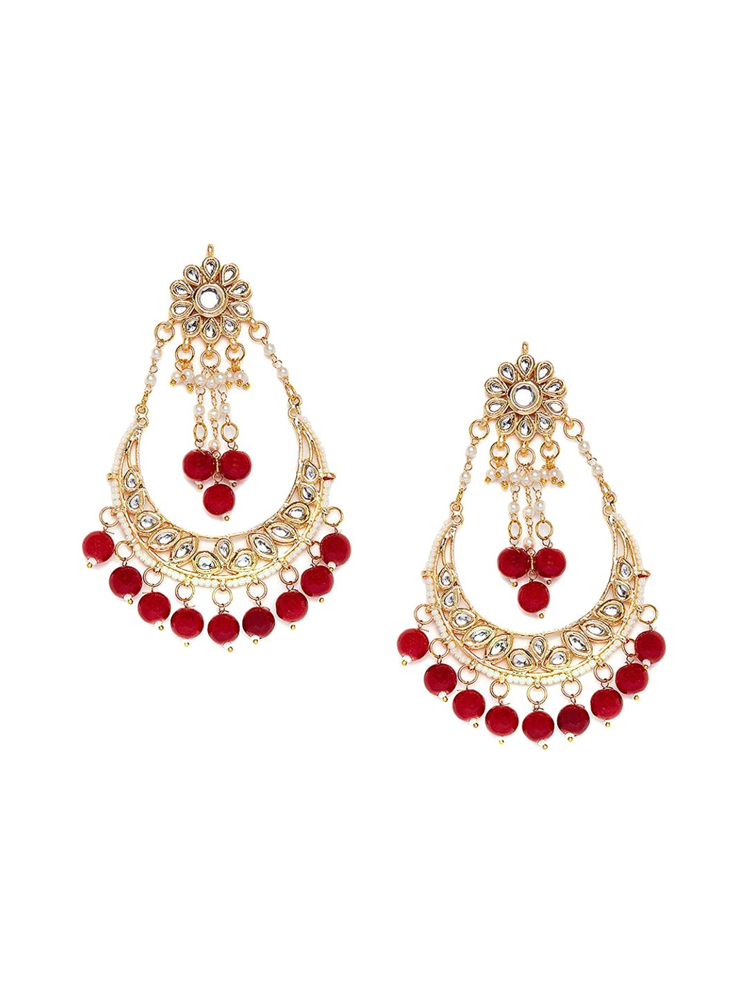 Bamboo Tree Jewels Gold-Plated & Red Contemporary Chandbalis Price in India
