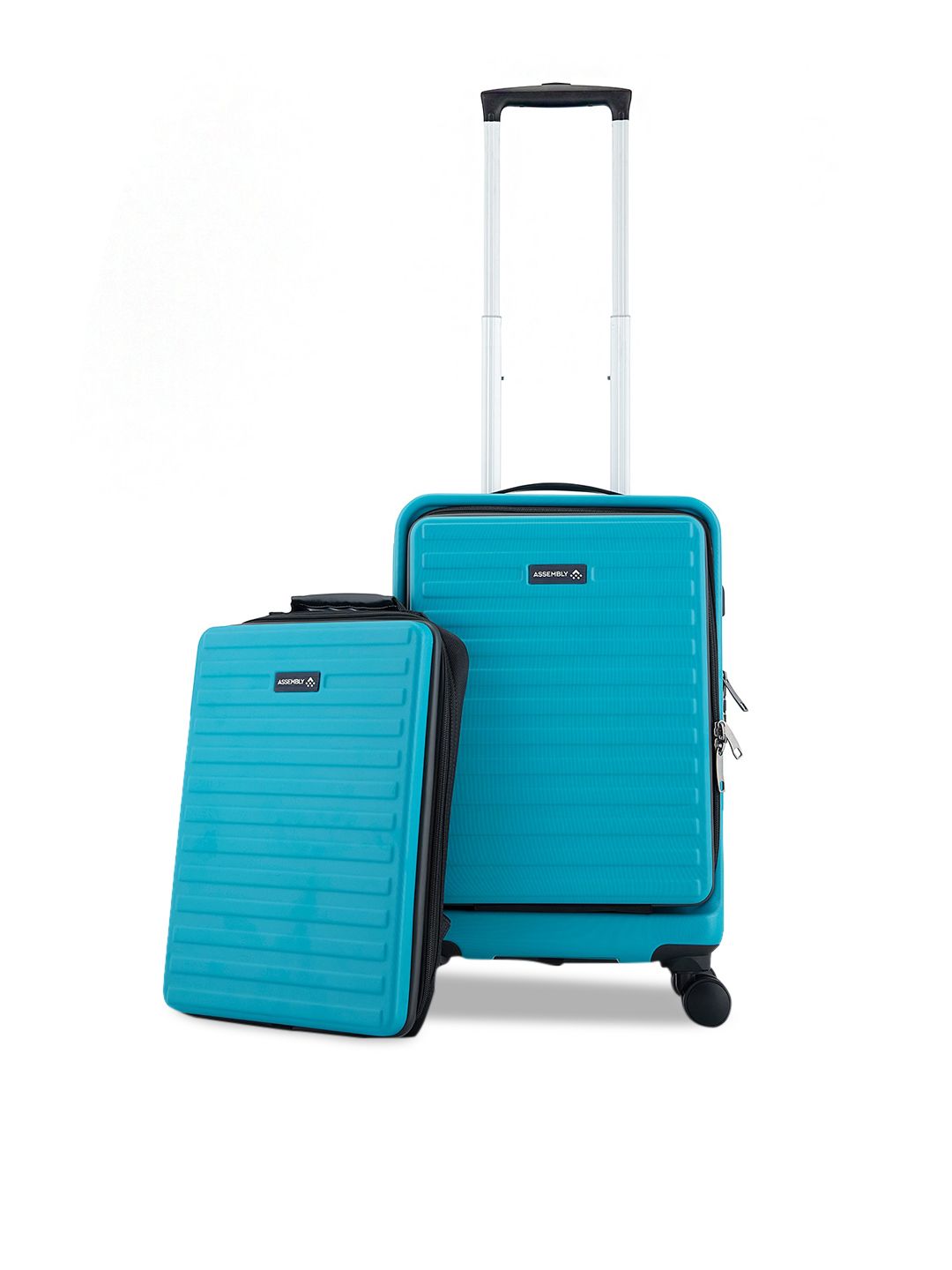 Assembly Teal Blue Textured Hard Sided Trolley Bag with Hard Shell Laptop Backpack Price in India