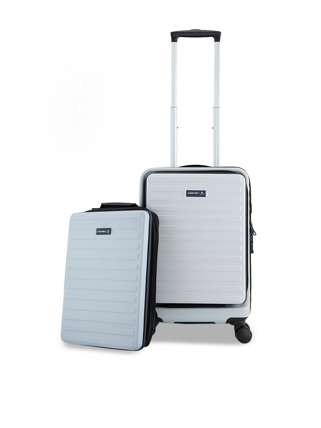 Assembly Silver Textured Trolley Bag Price in India