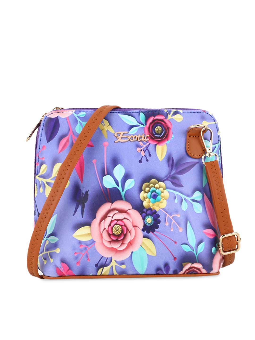 Exotic Purple Floral Printed PU Structured Sling Bag Price in India