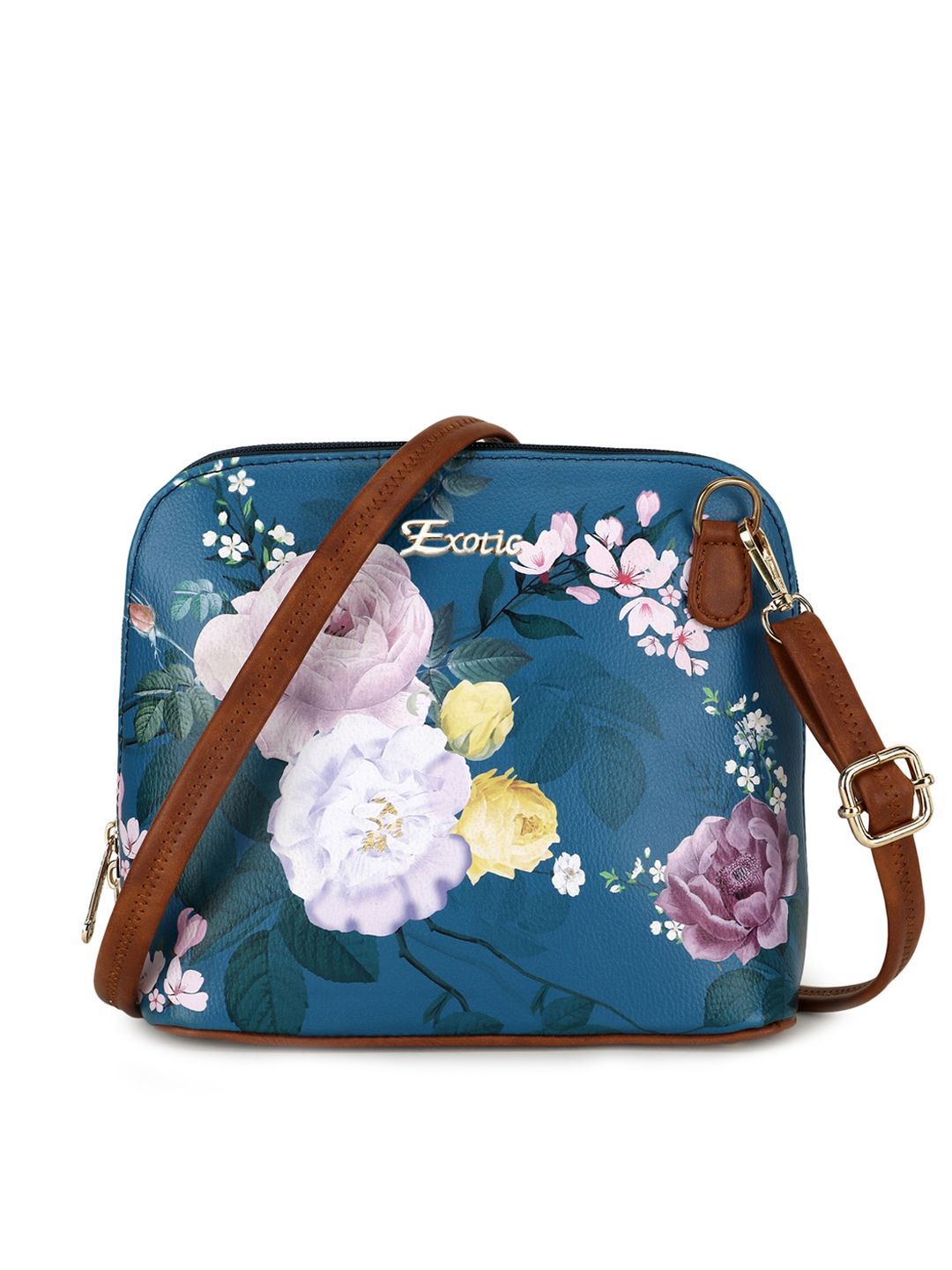 Exotic Blue Floral Printed PU Structured Sling Bag Price in India