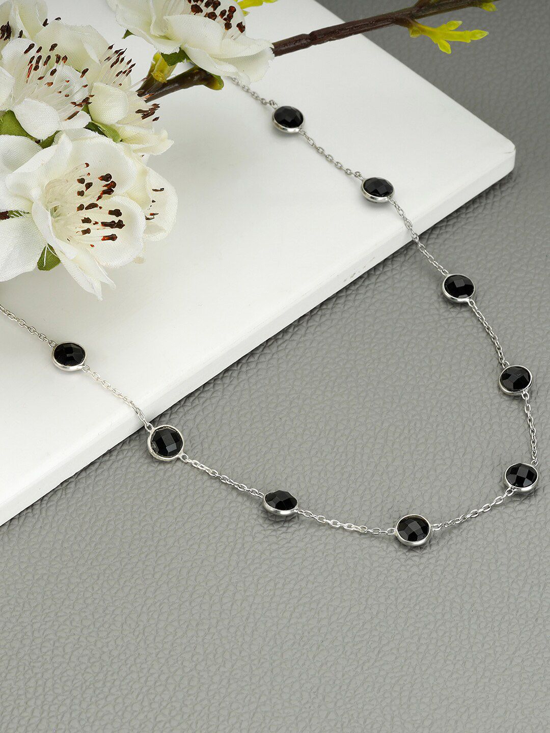 GIVA Silver-Toned & Black Sterling Silver Rhodium-Plated Necklace Price in India