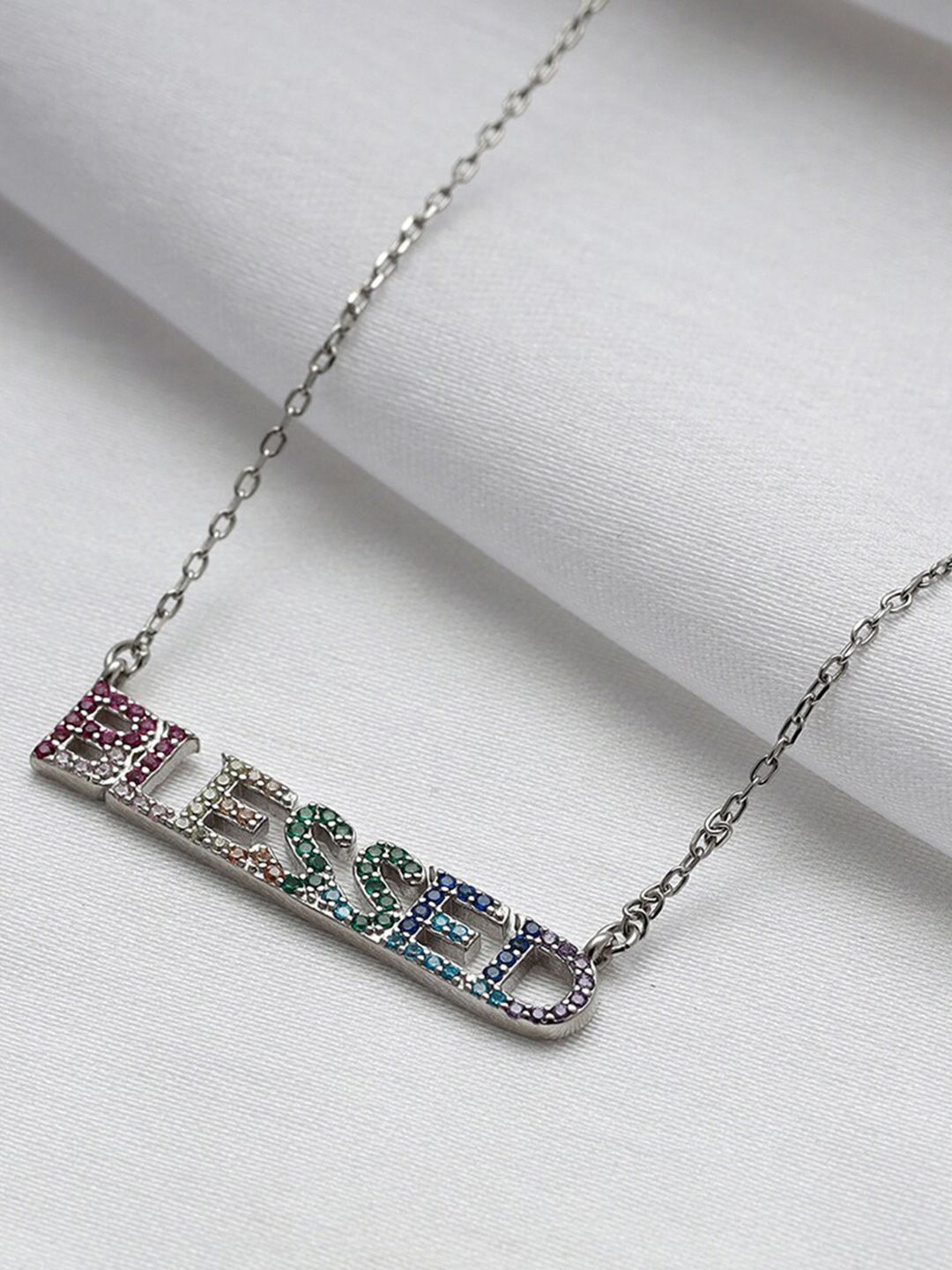 GIVA Women GIVA 925 Sterling Silver Plating Pink, Blue Blessed Rainbow Necklace Price in India