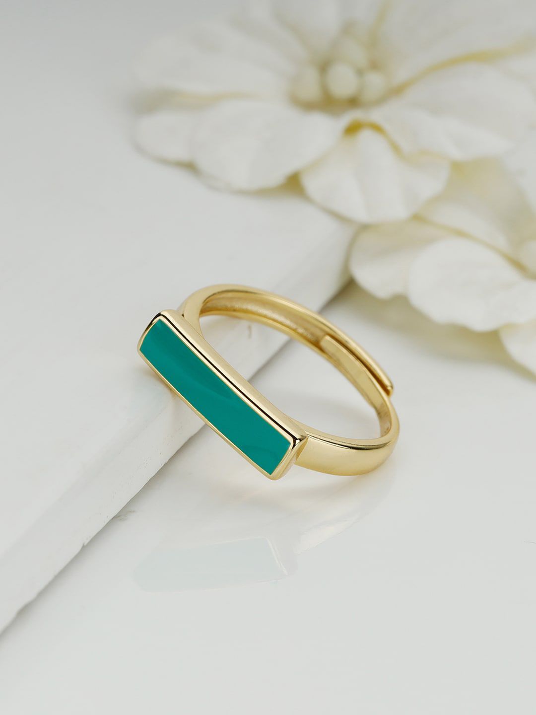 GIVA Women Gold-Toned Golden Aquamarine Serenity Ring Price in India