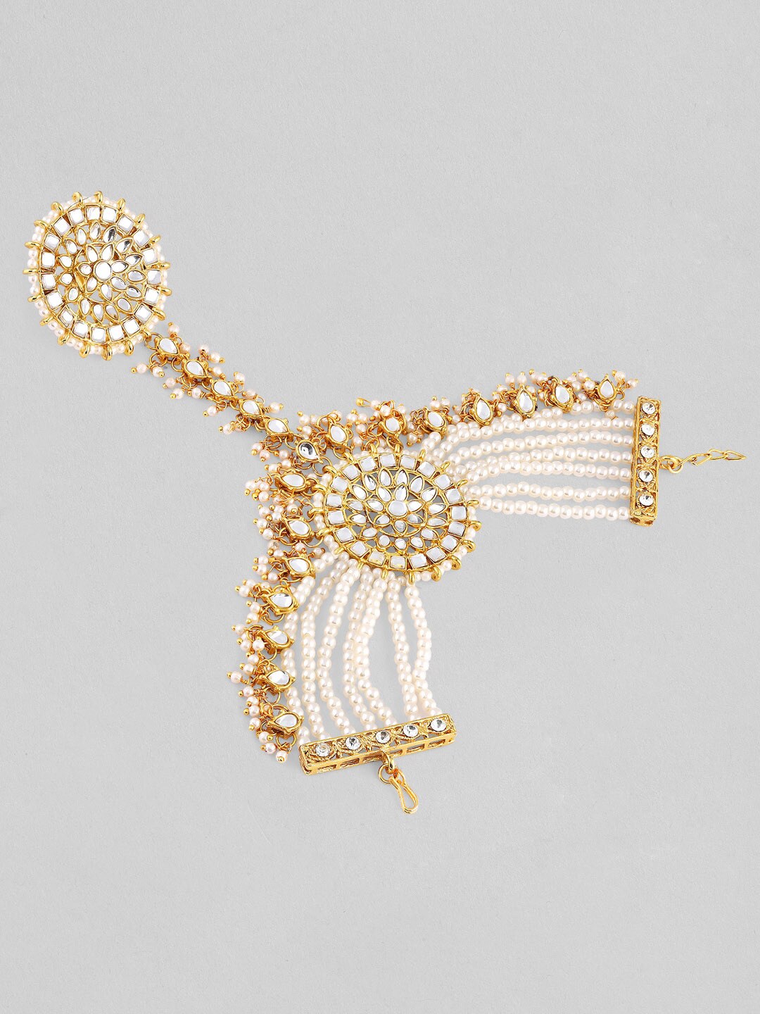 Rubans Women Gold-Plated White Kundan Studded & Beaded Ring Bracelet Price in India