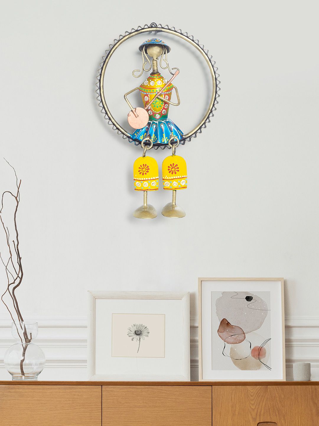 Golden Peacock Gold-Toned & Blue Handpainted Musician Doll Wall Decor Price in India