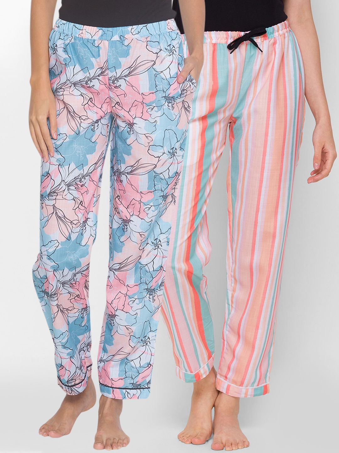 FashionRack Women Pack of 2 Printed Cotton Lounge Pants Price in India