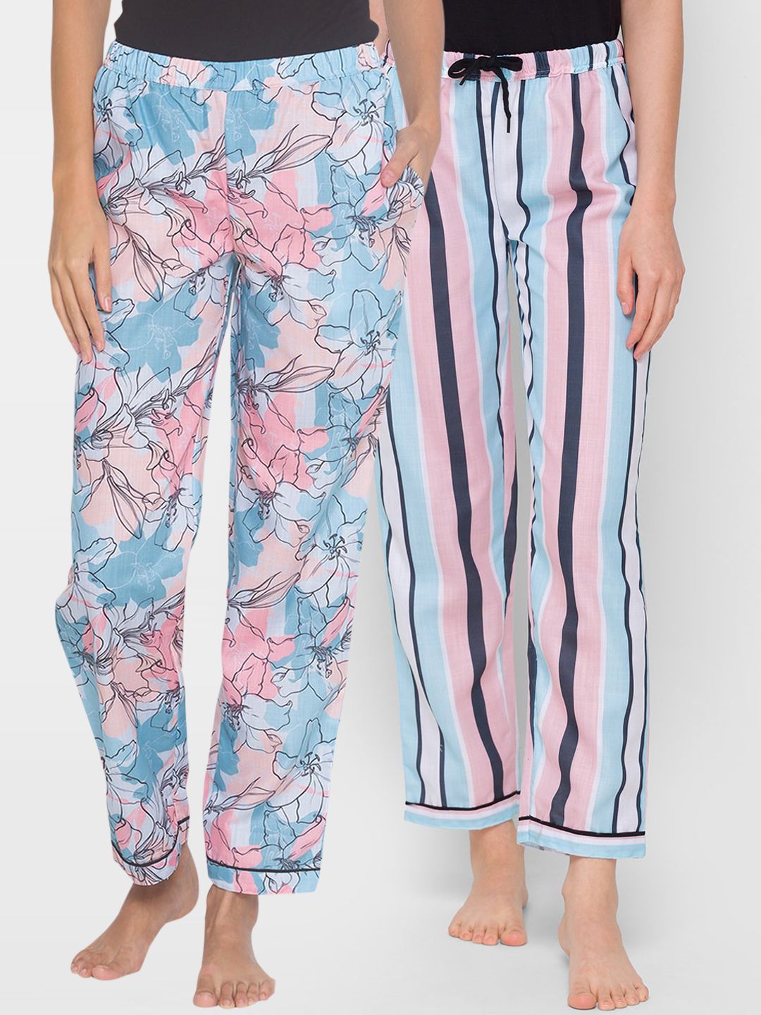 FashionRack Women Pack of 2 Printed Cotton Lounge Pants Price in India