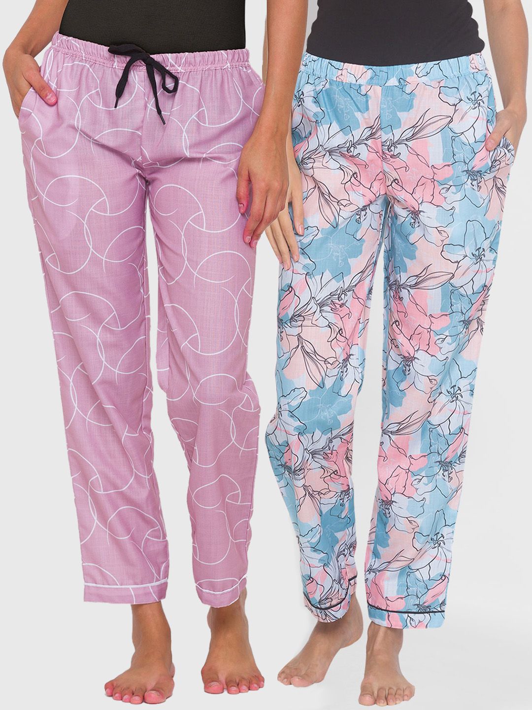 FashionRack Women Pack of 2 Printed Cotton Lounge Pants Price in India