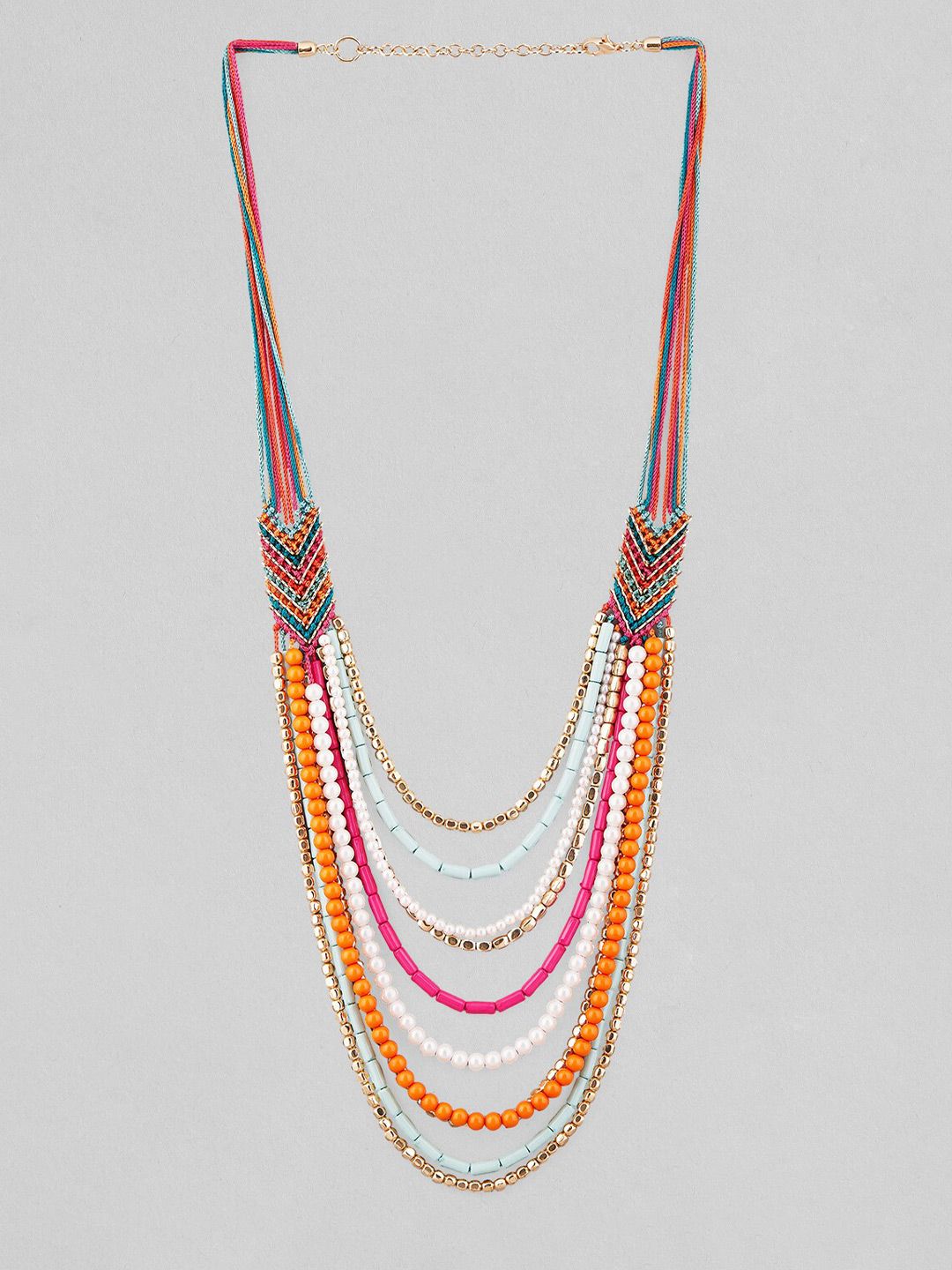 Rubans Voguish Gold-Toned & Orange Gold-Plated Layered Necklace Price in India