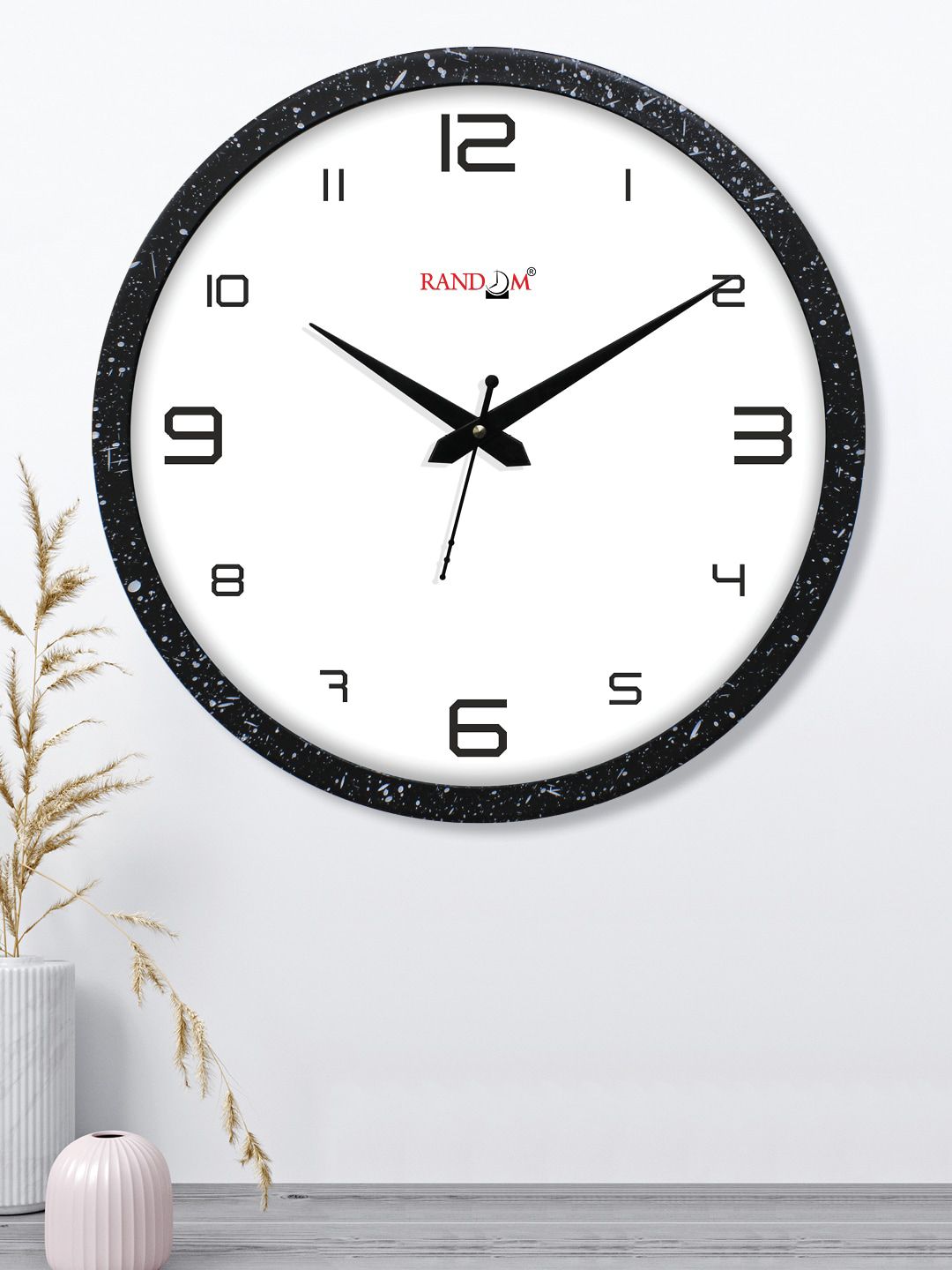 RANDOM White & Black Printed Contemporary 30.48 CM Analogue Wall Clock Price in India