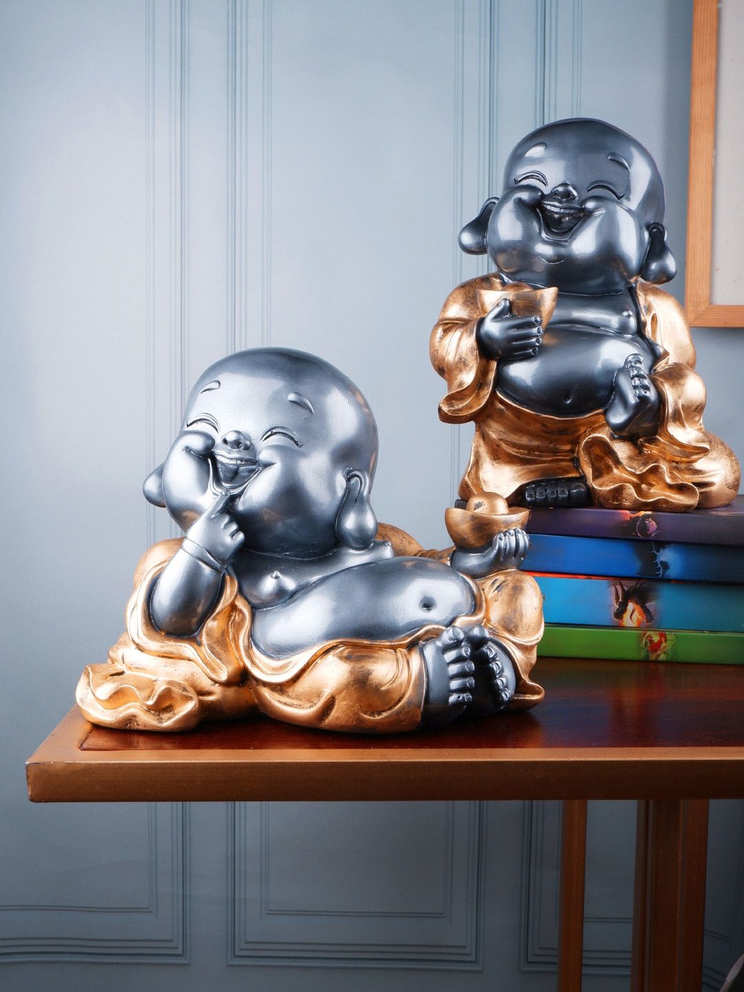 THE WHITE INK DECOR Set Of 2 Grey Fengshui Premium Monk Showpieces Price in India