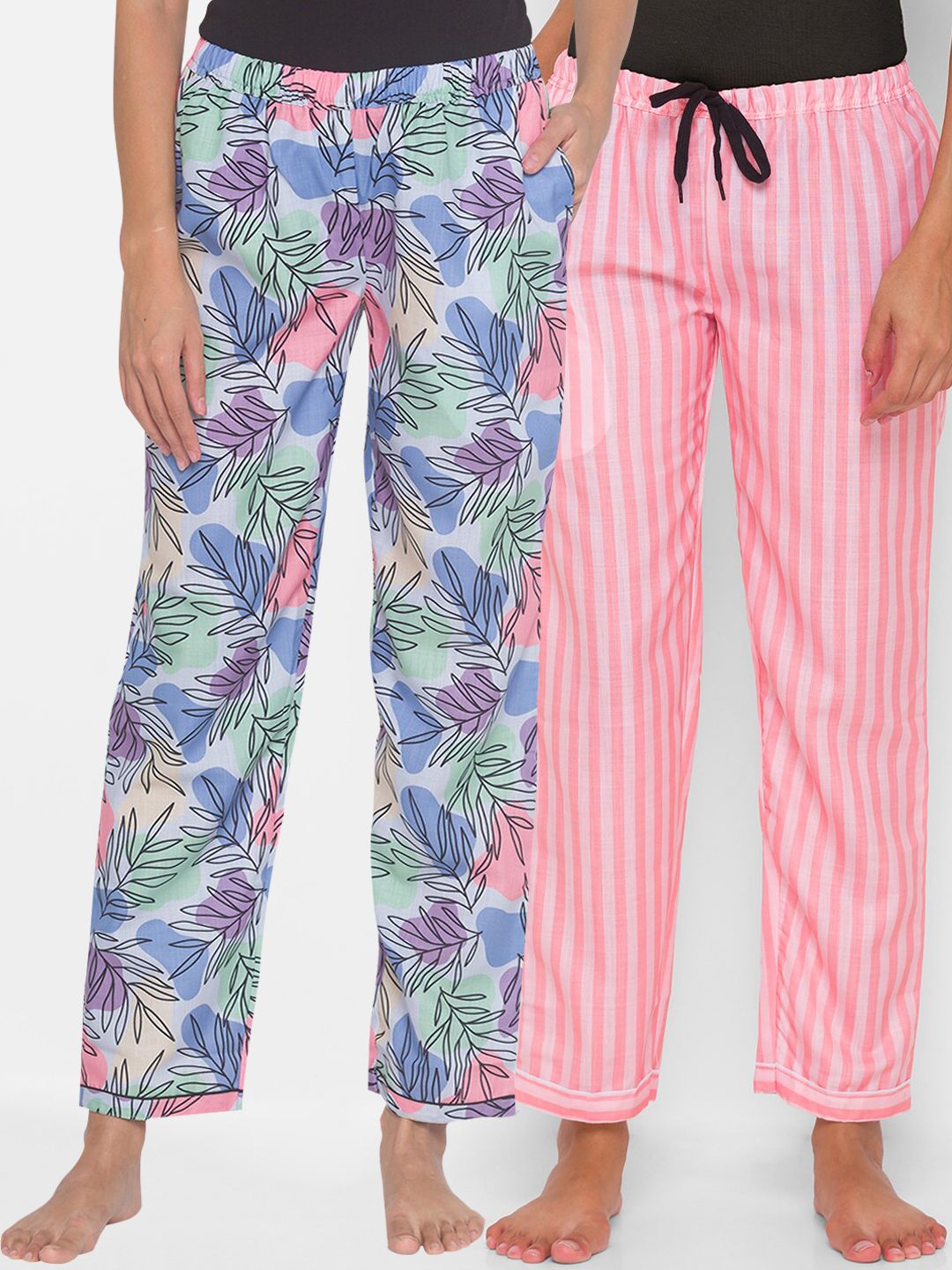 FashionRack Women Pack of 2 Printed Cotton Lounge Pants Price in India