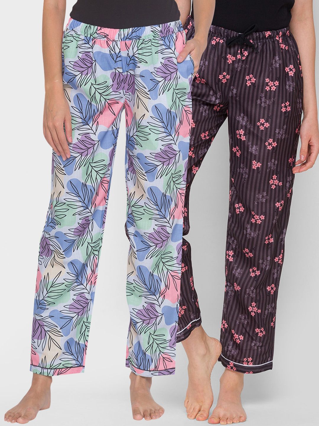 FashionRack Women Pack of 2 Floral Printed Cotton Lounge Pants Price in India