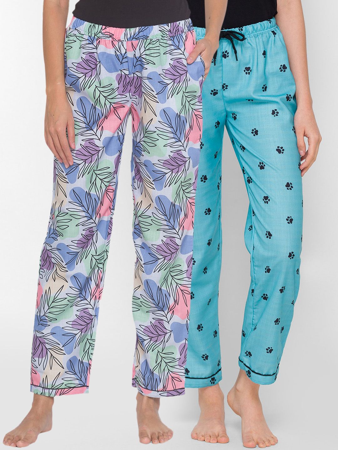 FashionRack Women Set of 2 Blue and Turquoise Blue Cotton Lounge Pants Price in India