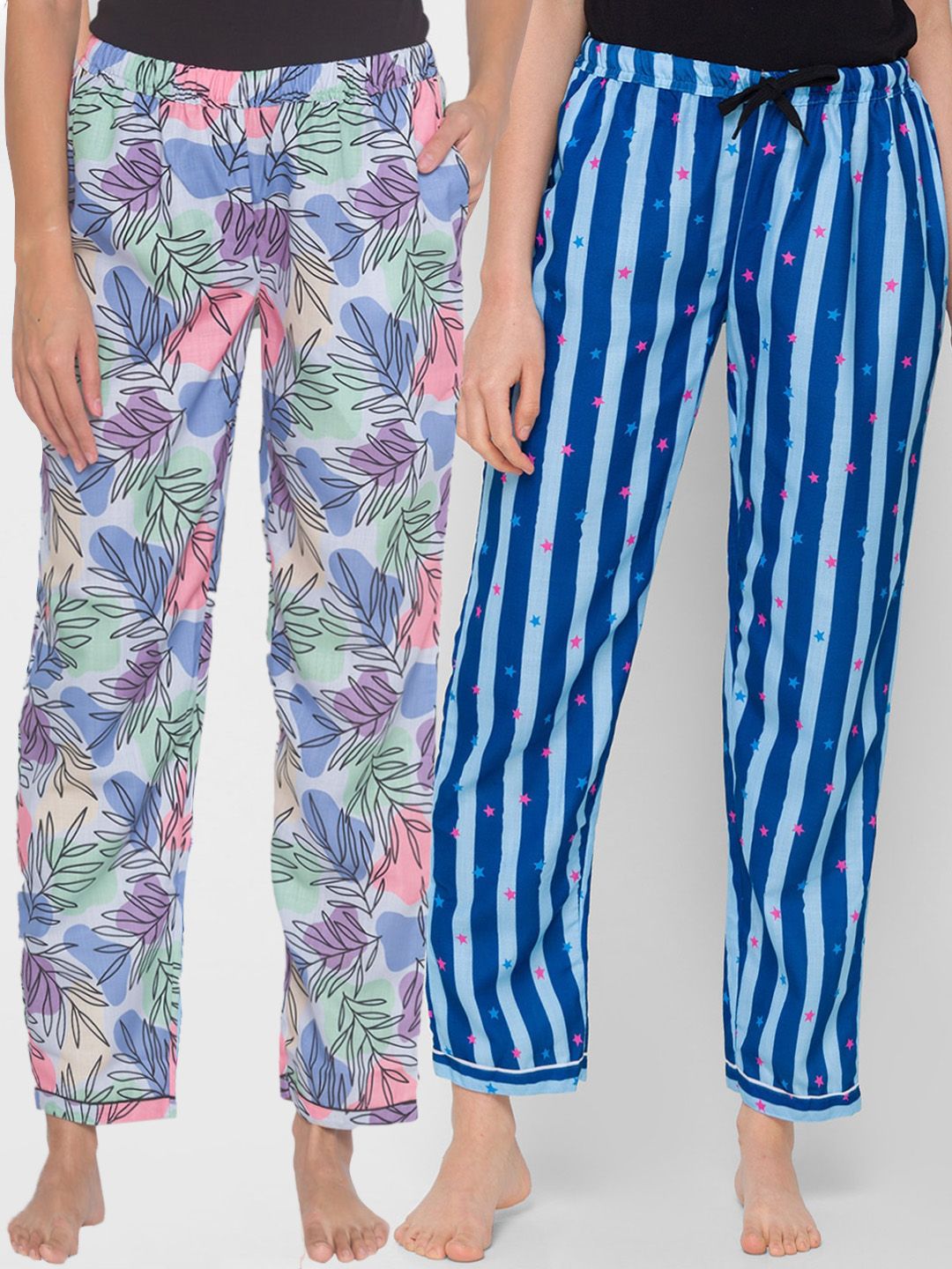 FashionRack Pack of 2 Women Blue Printed Lounge Pants Price in India